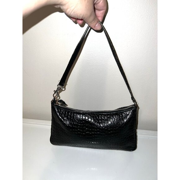 BANANA REPUBLIC Y2K Black Leather Reptile Skin Embossed Shoulder Bag - Picture 6 of 14